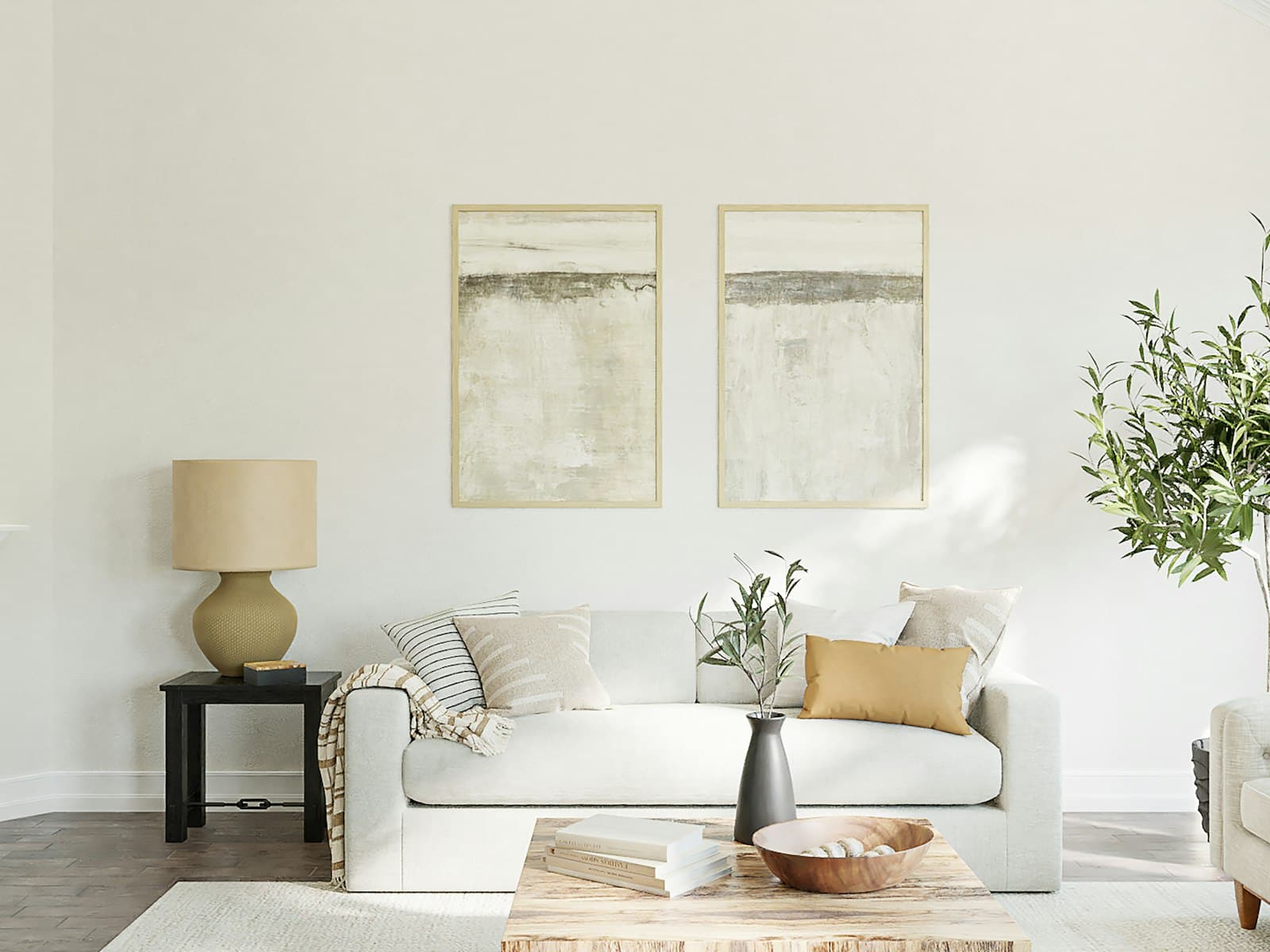 Bright interior with freshly painted walls and ceiling